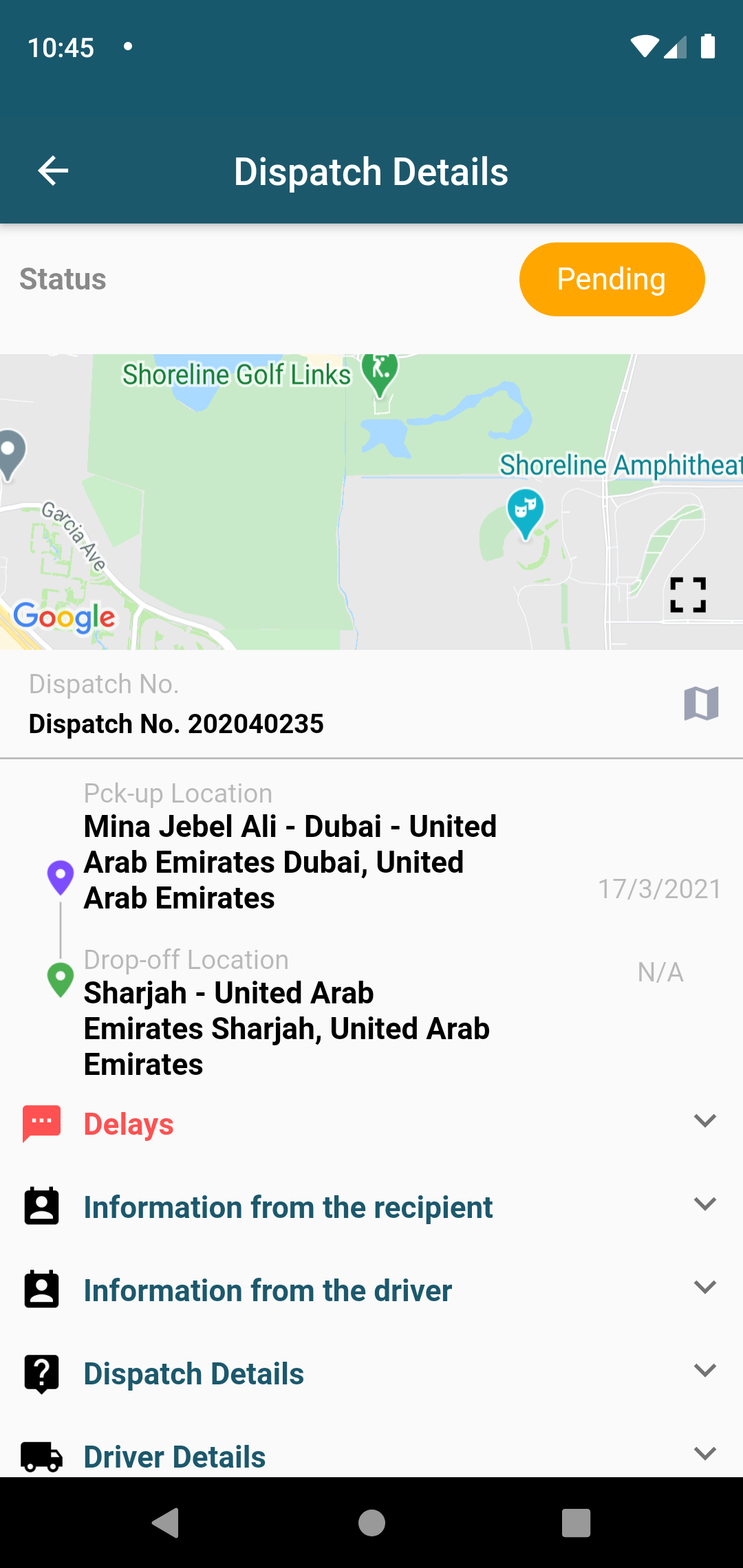 Navigate Dispatch Details